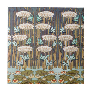 Verneuil Dragonfly Water Lily Art Nouveau: Vintage Tile