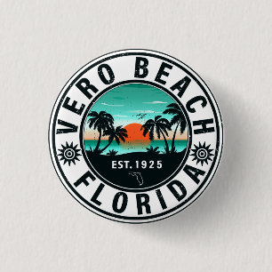 Vero Beach Florida Palm Tree Retro Sunset 60s 1 Inch Round Button