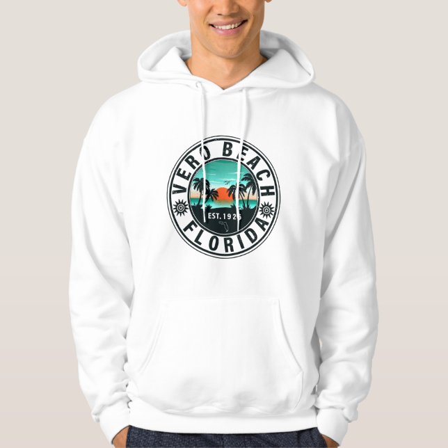 Vero Beach Florida Palm Tree Retro Sunset 60s Hoodie (Front)