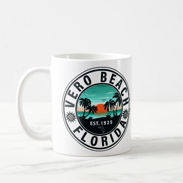 Vero Beach Florida Palm Tree Retro Sunset Coffee Mug (Left)