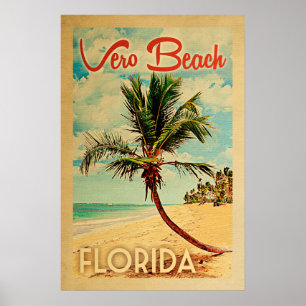 Vero Beach Florida Vintage Palm Tree Beach Poster