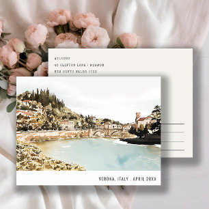 Verona Adige River Italy Watercolor Italian Travel Postcard