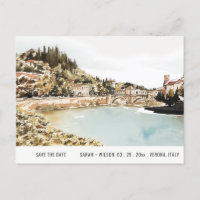 Verona Adige River Italy Watercolor Save The Date