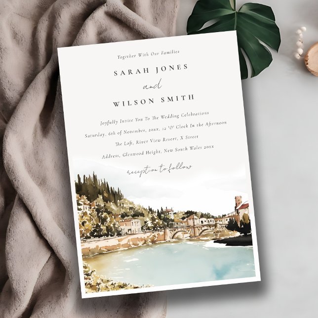 Verona Adige River Italy Watercolor Wedding Invitation (Creator Uploaded)