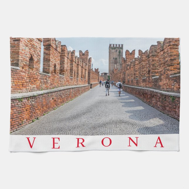 Verona Castelvecchio Bridge walkway tea towel (Horizontal)
