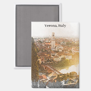 Verona Italy City Silhouette Watercolor Painting Magnet