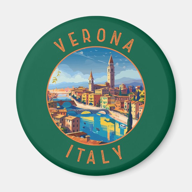 Verona Italy Retro Distressed Circle Magnet (Front)