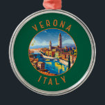Verona Italy Retro Distressed Circle Metal Ornament<br><div class="desc">Verona retro vector travel design. Verona is a city in northern Italy’s Veneto region,  with a medieval old town built between the meandering Adige River. It’s famous for being the setting of Shakespeare’s "Romeo and Juliet."</div>