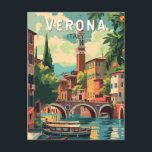 Verona Italy Travel Art Vintage Postcard<br><div class="desc">Verona retro vector travel design. Verona is a city in northern Italy’s Veneto region,  with a medieval old town built between the meandering Adige River. It’s famous for being the setting of Shakespeare’s "Romeo and Juliet."</div>