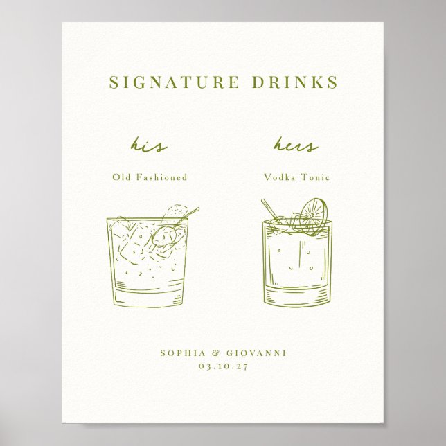 VERONA Moss Green Minimalist Signature Drinks Poster (Front)