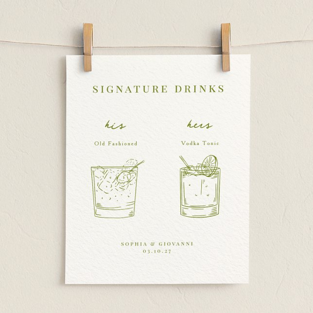 VERONA Moss Green Minimalist Signature Drinks Poster (Creator Uploaded)
