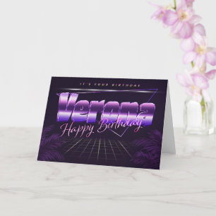 Verona Prénom lila retro Carte Anniversaire