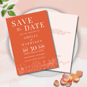 Verona Sunset Bright Orange Elegant Floral Wedding Save The Date
