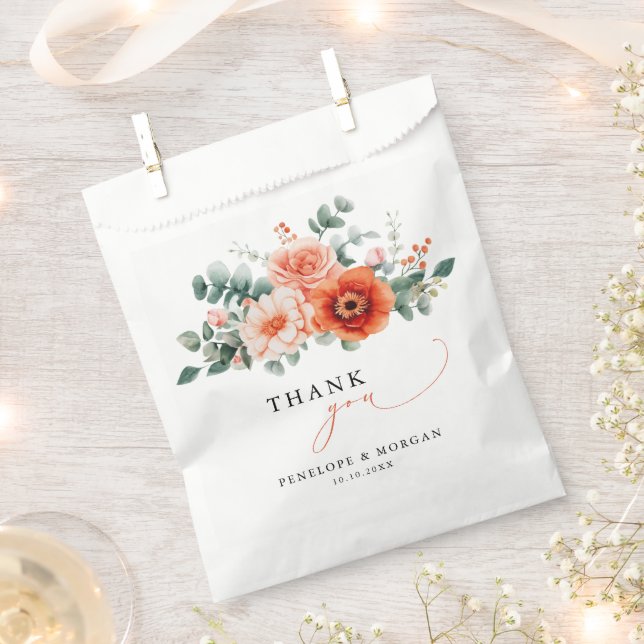 Verona Sunset Bright Orange Modern Floral Wedding Favour Bag (Clipped)