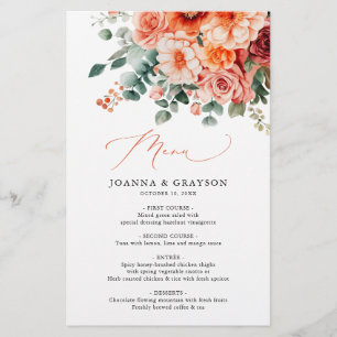 Verona Sunset Bright Orange Modern Mariage Menu