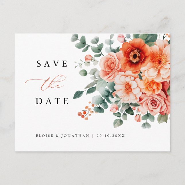Verona Sunset Bright Orange Modern  Save the Date Postcard (Front)