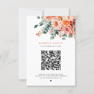 Verona Sunset Bright Orange QR code Floral Wedding RSVP Card