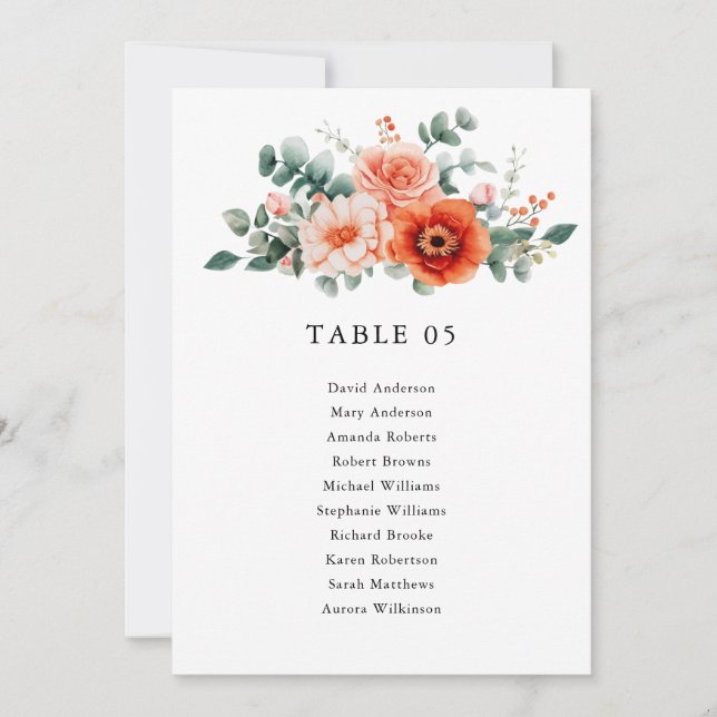 Verona Sunset Bright Wedding Seating Chart Card (Front)
