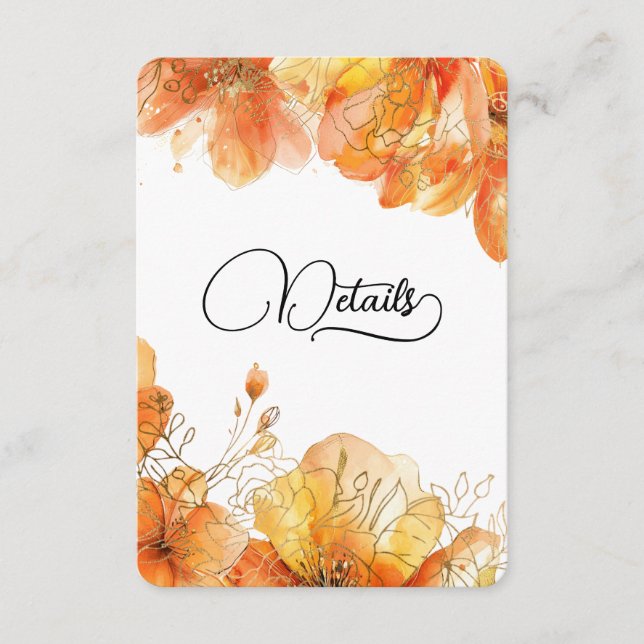 Verona Sunset Floral Gold Wedding Details  Enclosure Card (Front)