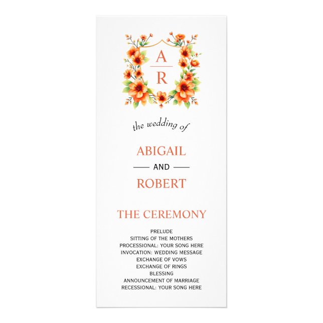 Verona sunset orange floral crest wedding program (Front)