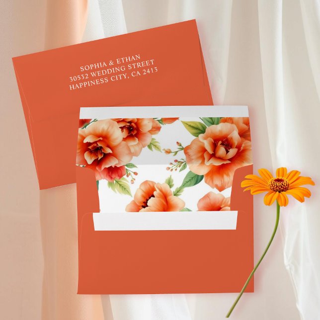 Verona sunset orange floral pattern wedding envelope (Creator Uploaded)