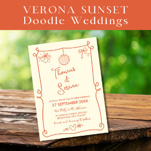 Verona Sunset Orange Hand Drawn French Doodle Invitation