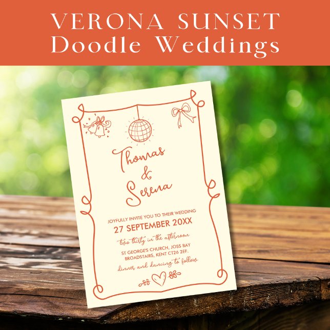 Verona Sunset Orange Hand Drawn French Doodle  Invitation (Creator Uploaded)