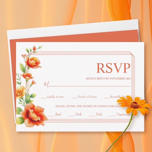 Verona sunsetflowers and triple border wedding RSVP card (Creator Uploaded)