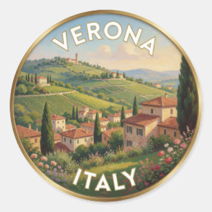 Verona Vineyard Hills Italy Travel Scene Classic Round Sticker