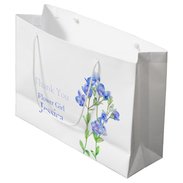 Veronica mariage bleu fleur fille faveur sac cadea (Devant Angle)