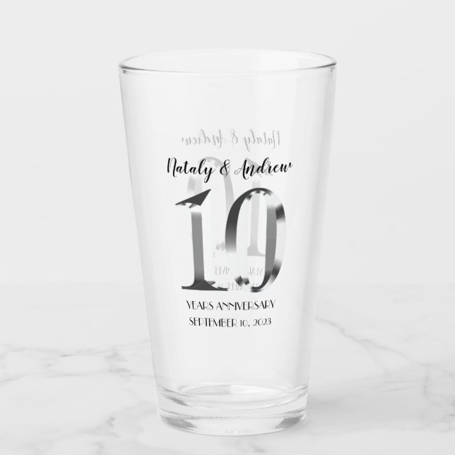Verre 10e anniversaire Mariage d'argent métallique (Devant)