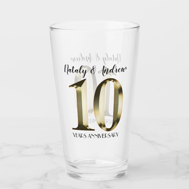 Verre 10e anniversaire Mariage d'or métallique (Devant)