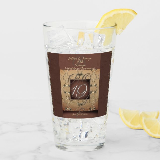 Verre 19e anniversaire Mariage bronze et Rose (Dos glace)