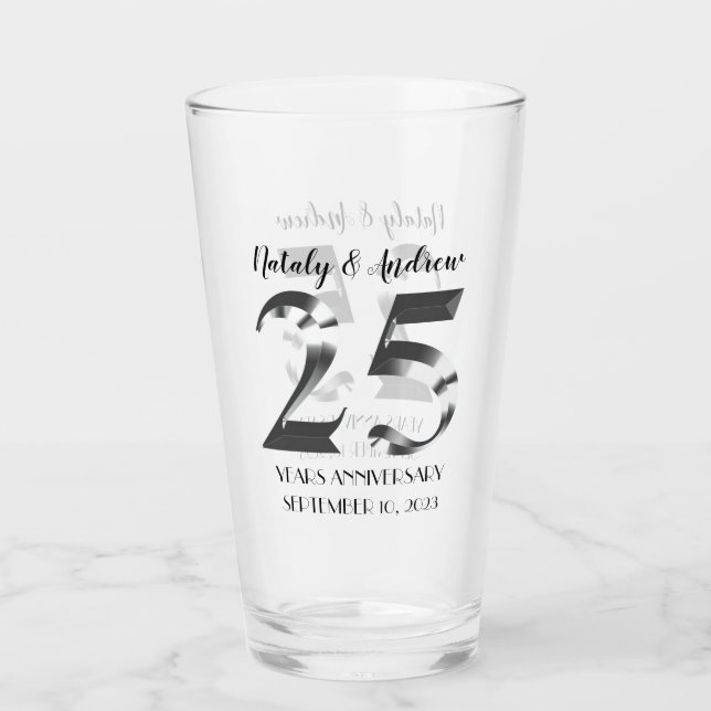 Verre 25e anniversaire Mariage d'argent métallique (Devant)