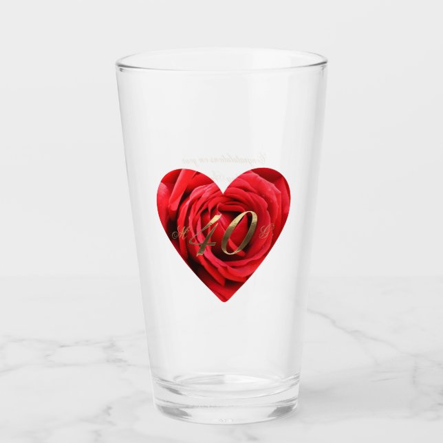 Verre 40e anniversaire Mariage Roses rouges Coeur élégan (Devant)