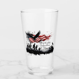 Verre 4 juillet art patriotique avec drapeau et soldats