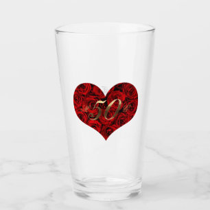 Verre 50e anniversaire de Mariage Roses rouges Coeur élé
