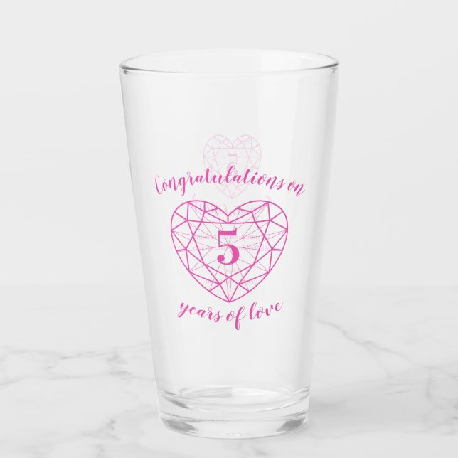 Verre 5e anniversaire 5 ans d'amour gemme rose coutume (Devant)