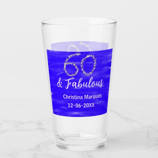 Verre 60 & fabuleux anniversaire bleu argent ajouter nom (Devant)