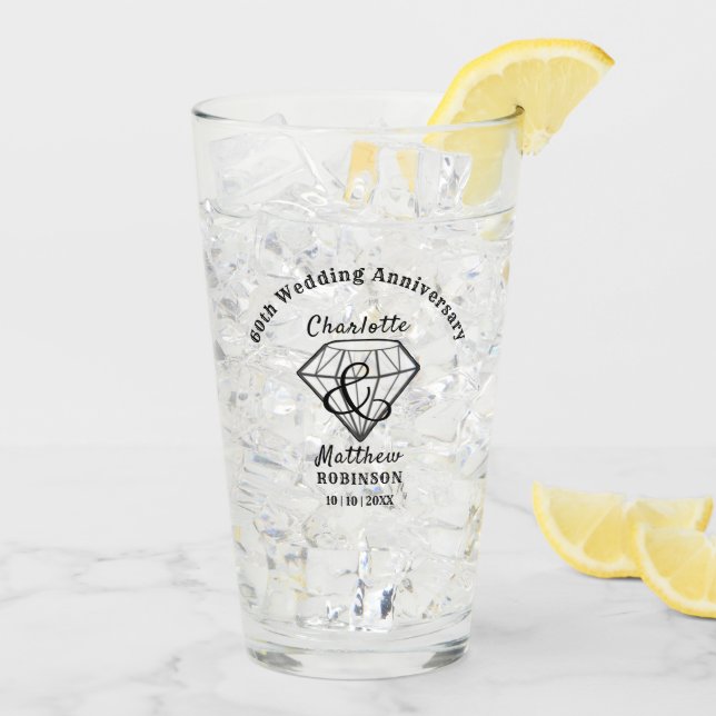 Verre 60e anniversaire Diamond Mariage cadeau personnali (Dos glace)