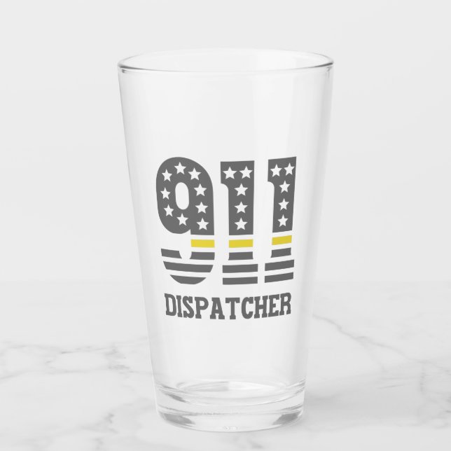Verre 911 Dispatcher USA Drapeau mince ligne jaune Urgen (Devant)