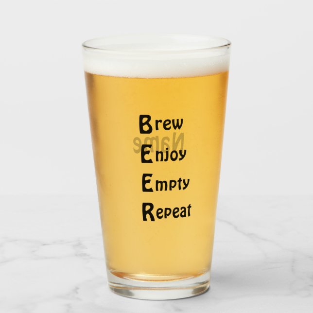 Verre à bière à 16 oz (once) - "B-E-E-R" (Devant (rempli))