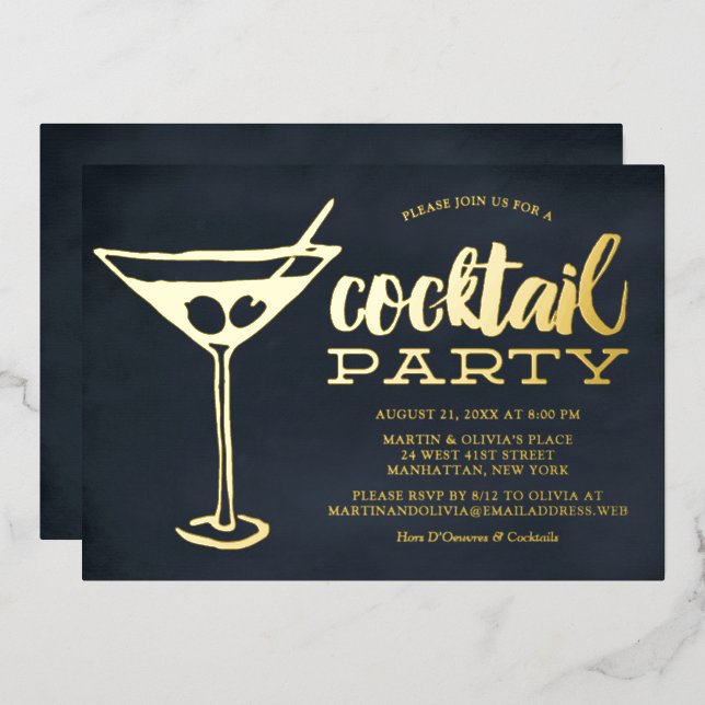 Verre à Martini Bleu Chic Invitation Cocktail  (Recto/Verso)