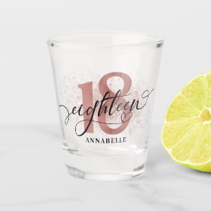 Verre A Shot 18e anniversaire Rose Typographie d'or