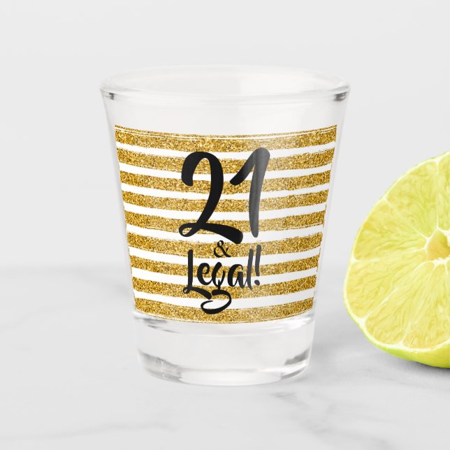 Verre A Shot 21 et Légal Gold Faux Parties scintillant personna (Devant)