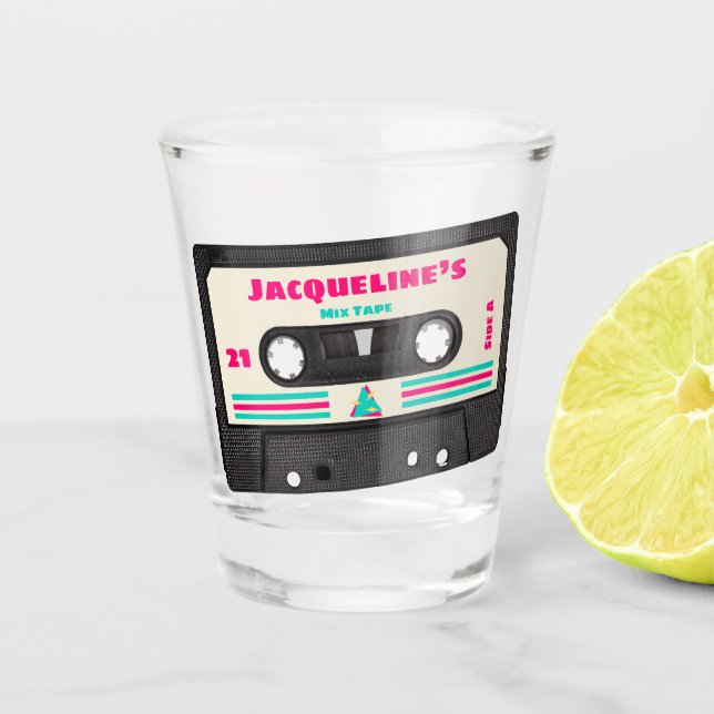 Verre A Shot 21e anniversaire Retro 80s Musique Mix bande pour  (Devant)