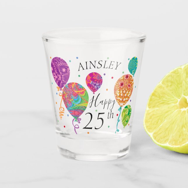 Verre A Shot 25e Balloons d'anniversaire de l'Aqua violet Nom p (Devant)