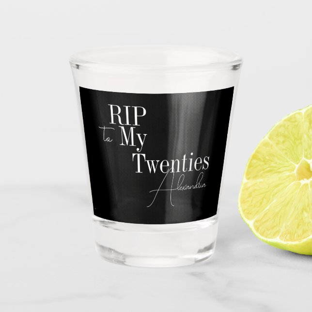 Verre A Shot 30e Anniversaire Fête RIP 20s Noir et Blanc (Devant)