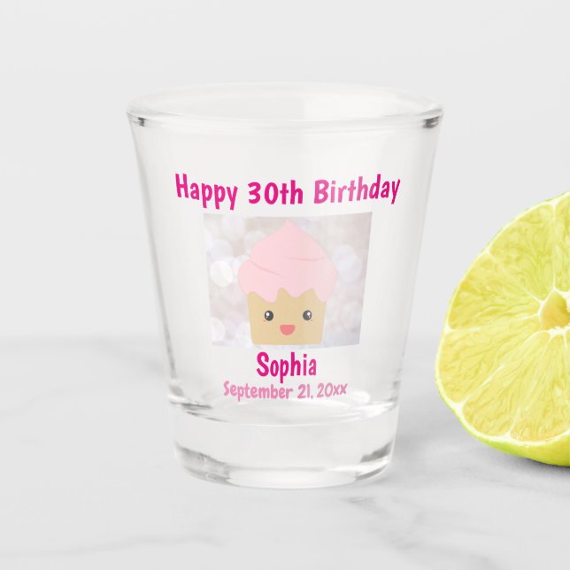 Verre A Shot 30e anniversaire mignonne rose fille Cupcake (Devant)