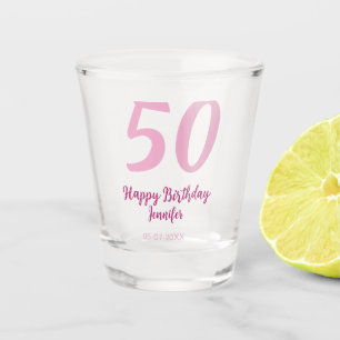 Verre A Shot 50e anniversaire ajouter nom date année rose rouge